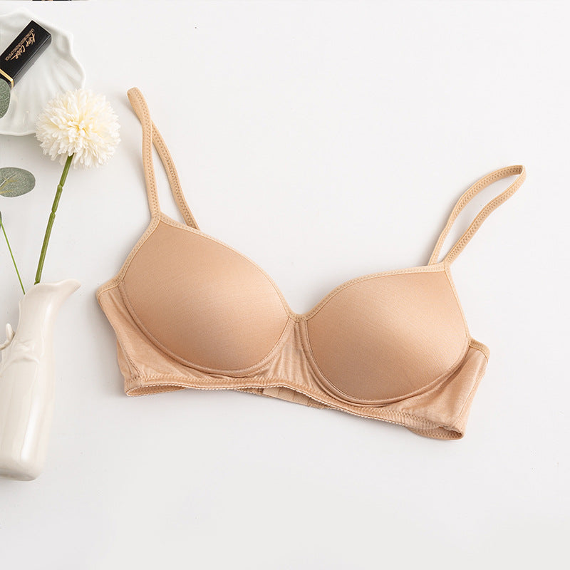 Morandi Color Light Luxury Silk Bra Women's Thin Mulberry Silk No Steel Ring Girls Bra Underwear