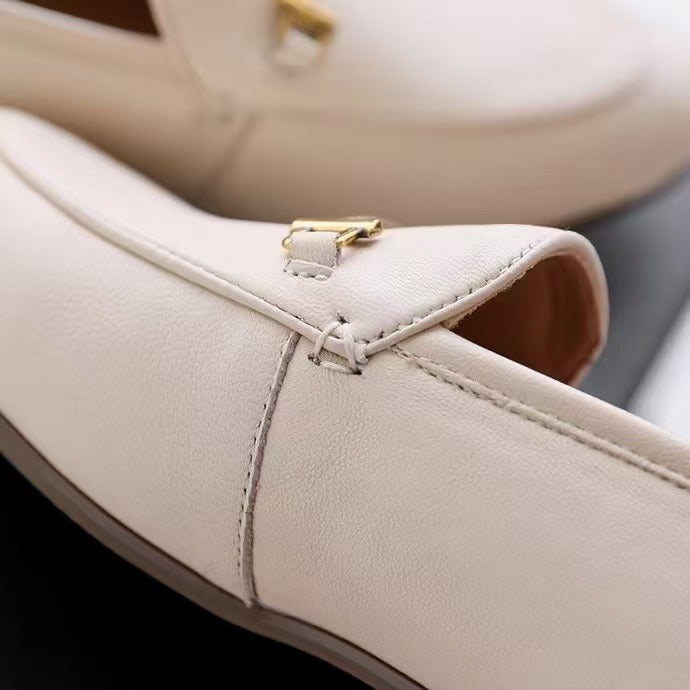 Coffe Color Super Soft Lambskin Metal Buckle Women's Bean Shoes Flat Mules Loafers Shoes