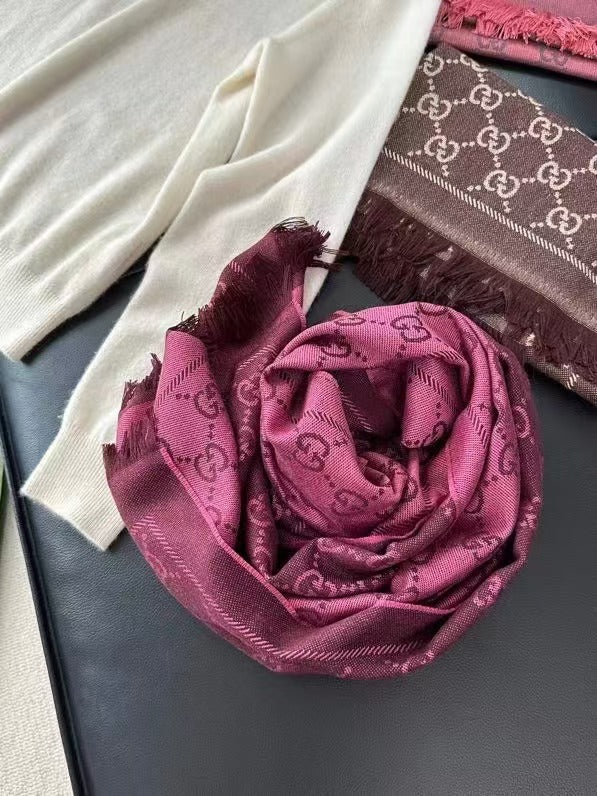New Classic Old Flower Double G Neck Scarf Men And Women Coffee Color Plaid Wool Shawl