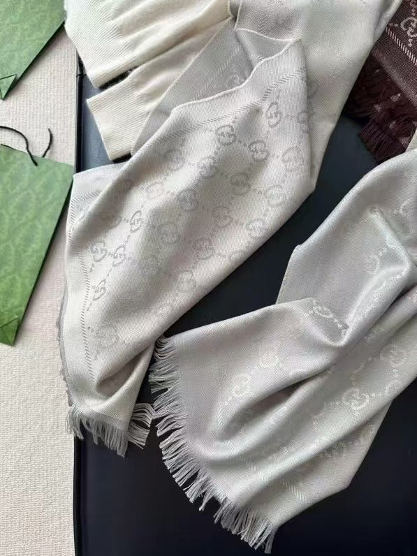New Classic Old Flower Double G Neck Scarf Men And Women Coffee Color Plaid Wool Shawl
