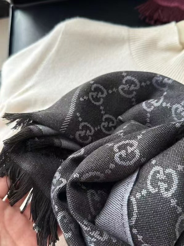 New Classic Old Flower Double G Neck Scarf Men And Women Coffee Color Plaid Wool Shawl