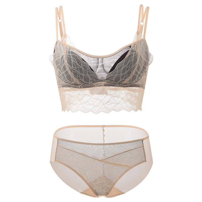 2025 French Style Black Silk Contrast Lace Bra And Panty Set Women‘s Anti-exposure Double Cup Lace Underwear Set
