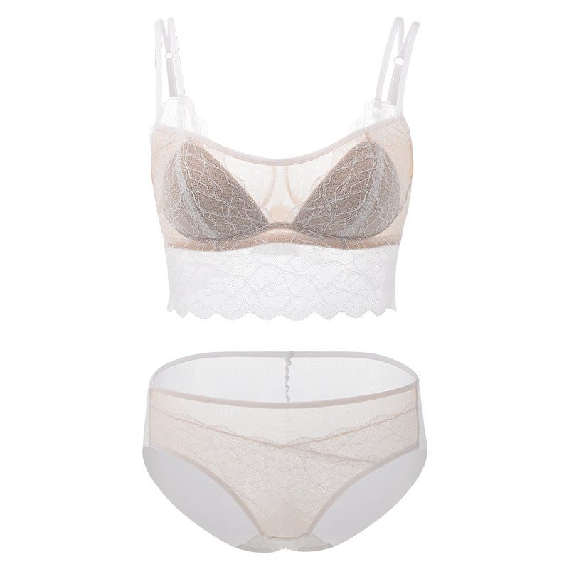 2025 French Style Black Silk Contrast Lace Bra And Panty Set Women‘s Anti-exposure Double Cup Lace Underwear Set