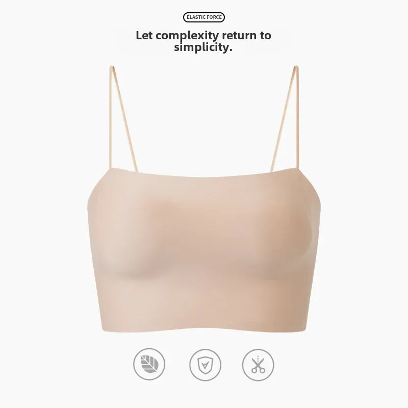 Skin Color Minimalist Style Beautiful Back Underwear Women's Summer Thin Seamless Silk Tube Top Small Camisole Bottoming Vest With Chest Pad