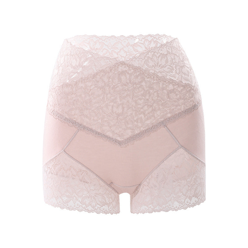 Skin Color Silk Lace High Waist Tummy Control Briefs Pants Women‘s Seamless High Elastic Hip Lifting Body Shaping Underwear Anti-Exposure Safety Underpants