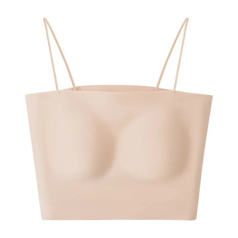 Skin Color Minimalist Style Beautiful Back Underwear Women's Summer Thin Seamless Silk Tube Top Small Camisole Bottoming Vest With Chest Pad