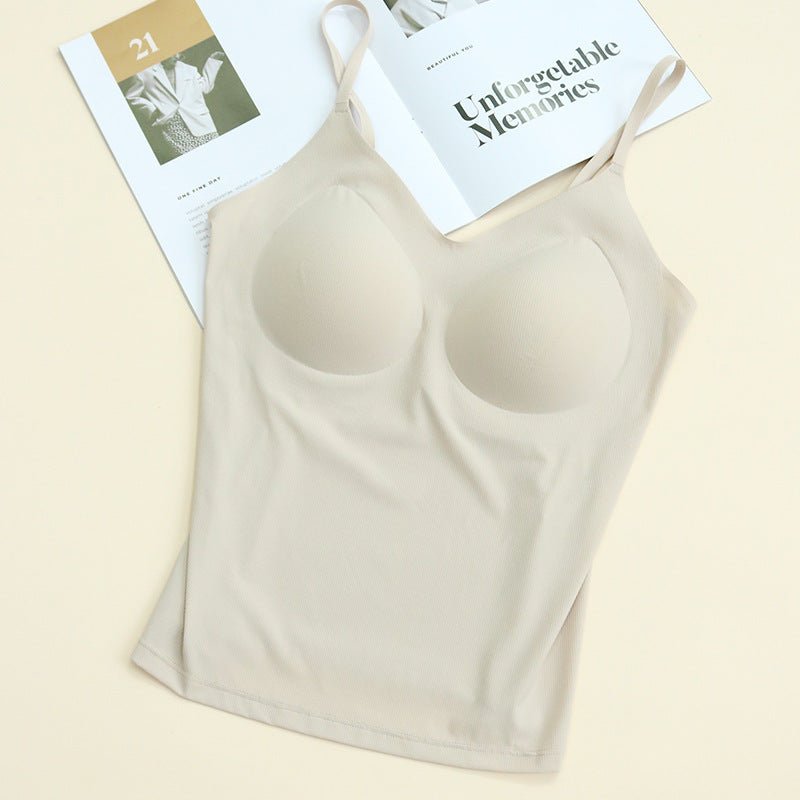 2025 Spring Summer Solid Color Bottom Camisole Vest Women's High Elastic Loose Silk Lining Cup One-piece Underwear Camisoles