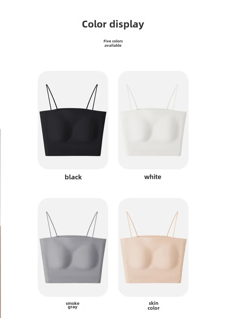 Skin Color Minimalist Style Beautiful Back Underwear Women's Summer Thin Seamless Silk Tube Top Small Camisole Bottoming Vest With Chest Pad