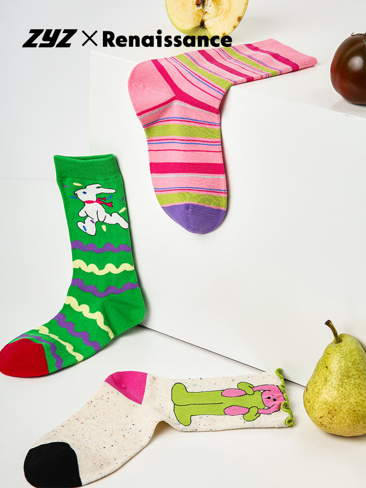 2025 Spring Summer Original Cartoon Rabbit Pattern Girl Ins Trendy Middle-tube Cotton Socks