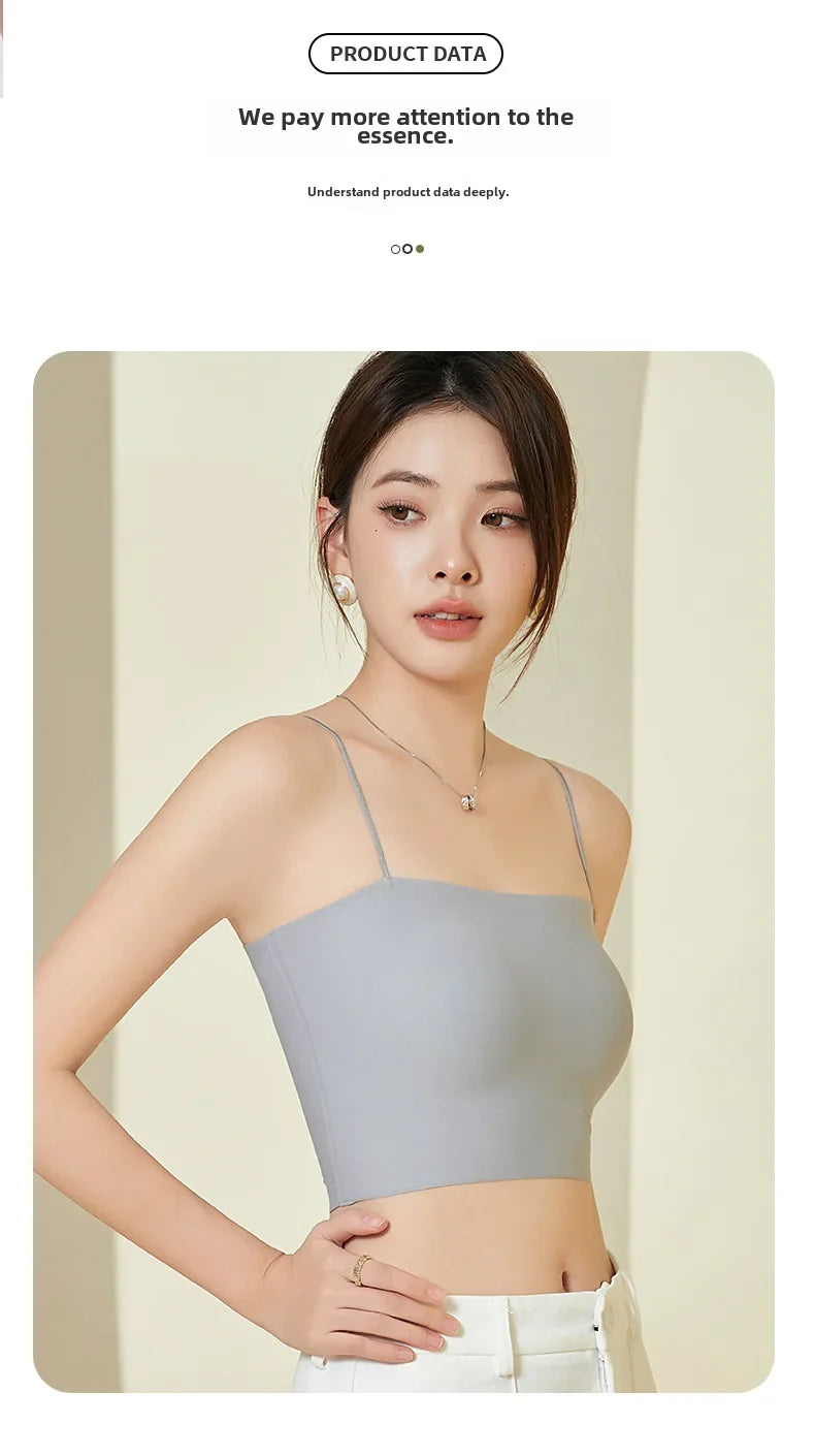 Skin Color Minimalist Style Beautiful Back Underwear Women's Summer Thin Seamless Silk Tube Top Small Camisole Bottoming Vest With Chest Pad