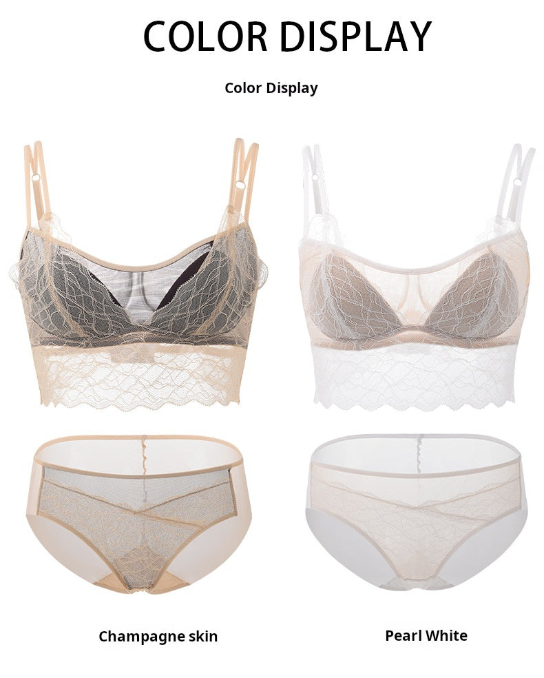 2025 French Style Black Silk Contrast Lace Bra And Panty Set Women‘s Anti-exposure Double Cup Lace Underwear Set