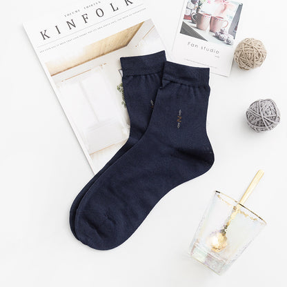 2025 Men's Solid Color Silk Deodorant And Antibacterial Simple Embroidered Short Socks