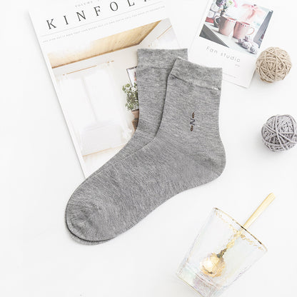2025 Men's Solid Color Silk Deodorant And Antibacterial Simple Embroidered Short Socks