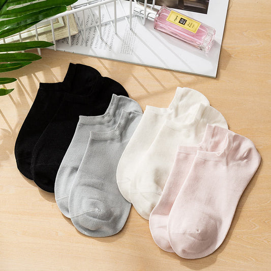Pure Color Silk Low-cut Breathable Boat Socks Women's Spring Summer Deodorant Sweat-absorbent Thin Tide Socks