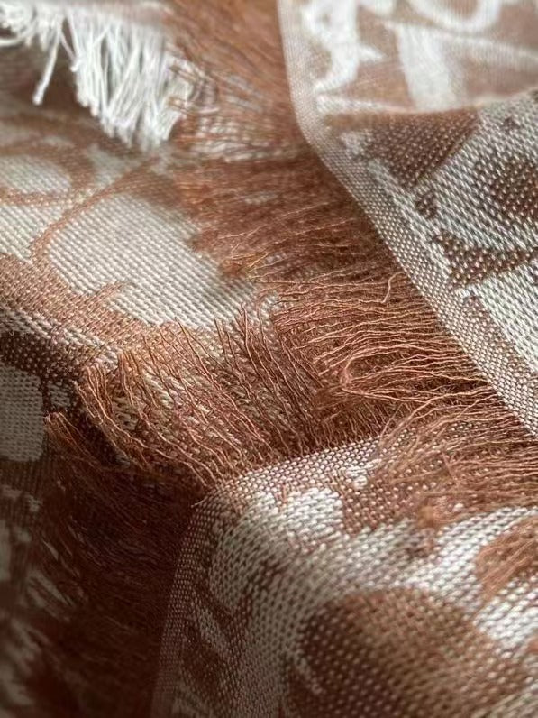 2025 New Double-sided Dual-use Scarf Classic Old Flower Pattern Mocha Color Oblique Jacquard Shawl