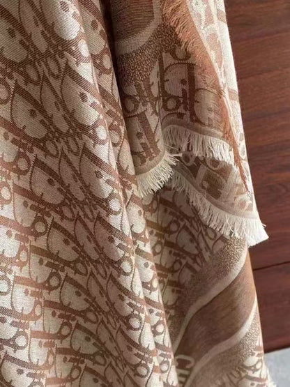 2025 New Double-sided Dual-use Scarf Classic Old Flower Pattern Mocha Color Oblique Jacquard Shawl