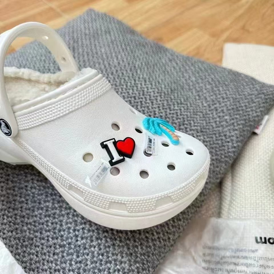 White Crocs Warm Cotton Hole Shoes Thick-soled Beach Shoes Box Toe Slippers Outdoor Height-increasing Slippers