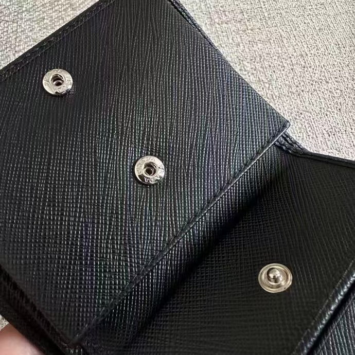 Black Bifold Classic Solid Cross-grain Cow Leather Card Wallet Women's Coin Purse Bag