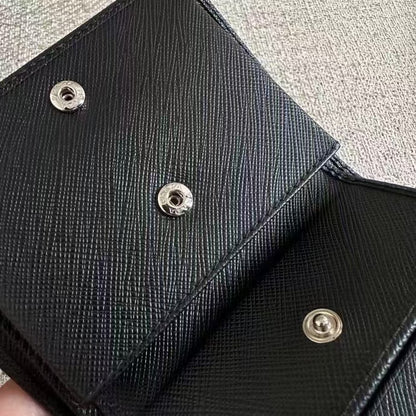 Black Bifold Classic Solid Cross-grain Cow Leather Card Wallet Women's Coin Purse Bag