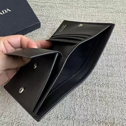 Black Bifold Classic Solid Cross-grain Cow Leather Card Wallet Women's Coin Purse Bag