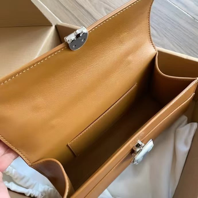 Camel French Lock Niche Square Box Shoulder Bag Women's Genuine Leather Light Luxury Simple Crossbody Small Square Bag