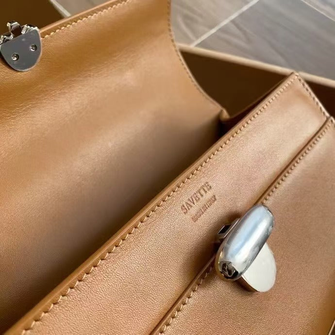 Camel French Lock Niche Square Box Shoulder Bag Women's Genuine Leather Light Luxury Simple Crossbody Small Square Bag