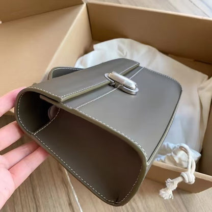 Camel French Lock Niche Square Box Shoulder Bag Women's Genuine Leather Light Luxury Simple Crossbody Small Square Bag