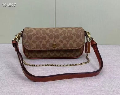 2025 Brown Old Flower New Brook Flap Shoulder Messenger Bag Women's Lvy Chain Underarm Leather Bag