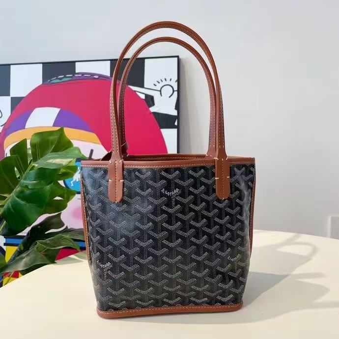 Brown Canvas Old Flowe Leather Retro Shopping Handbag Women's Double-sided Large Capacity Dog Tooth Tote Underarm Bag