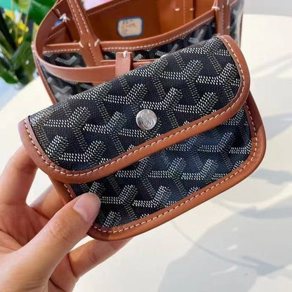 Brown Canvas Old Flowe Leather Retro Shopping Handbag Women's Double-sided Large Capacity Dog Tooth Tote Underarm Bag