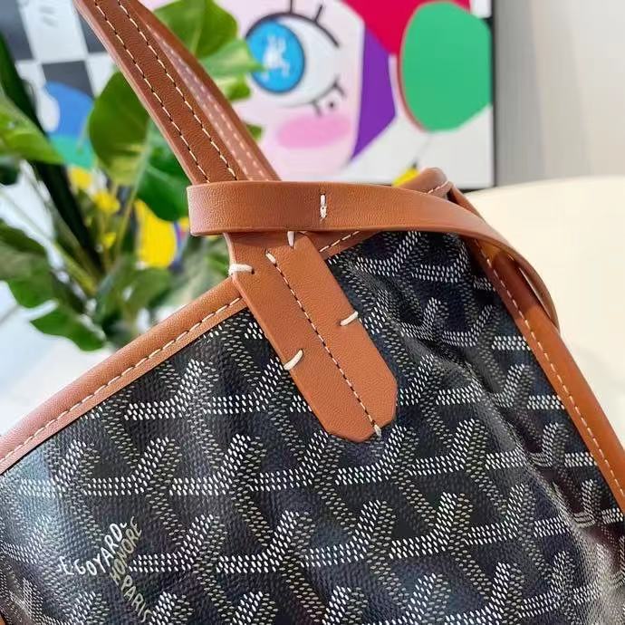 Brown Canvas Old Flowe Leather Retro Shopping Handbag Women's Double-sided Large Capacity Dog Tooth Tote Underarm Bag