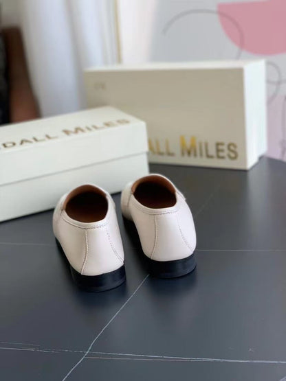 2025 New Black White Retro Saddle Strap Square Toe British Style Slip-on Flat Loafers Shoes
