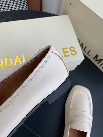 2025 New Black White Retro Saddle Strap Square Toe British Style Slip-on Flat Loafers Shoes