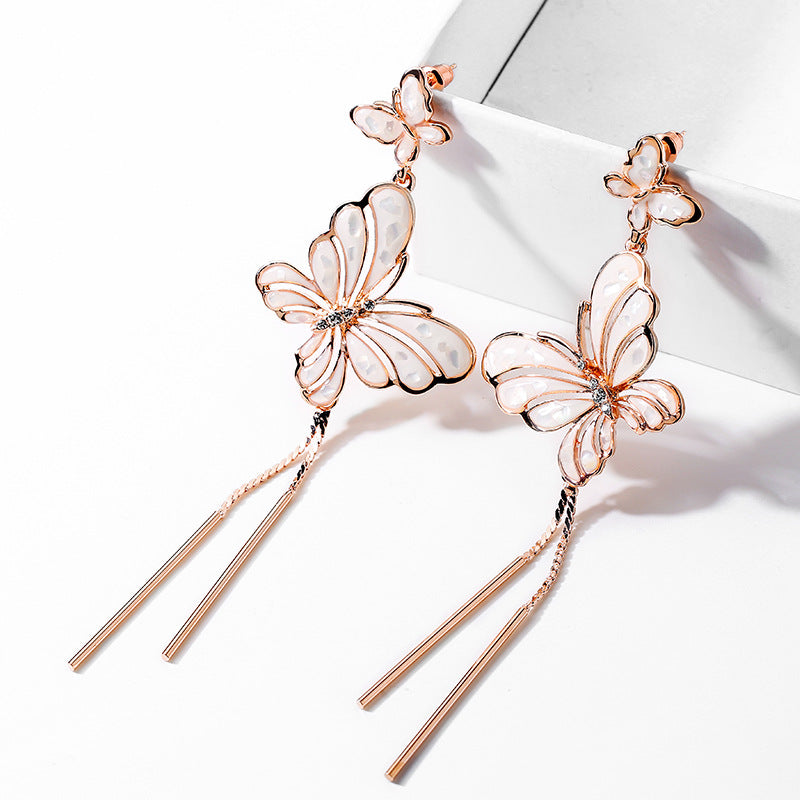 Butterfly Pattern 925 Silver Needle Long Atmospheric Tassels Earrings Women's Fashion Elegant Japanese And Korean Earrings