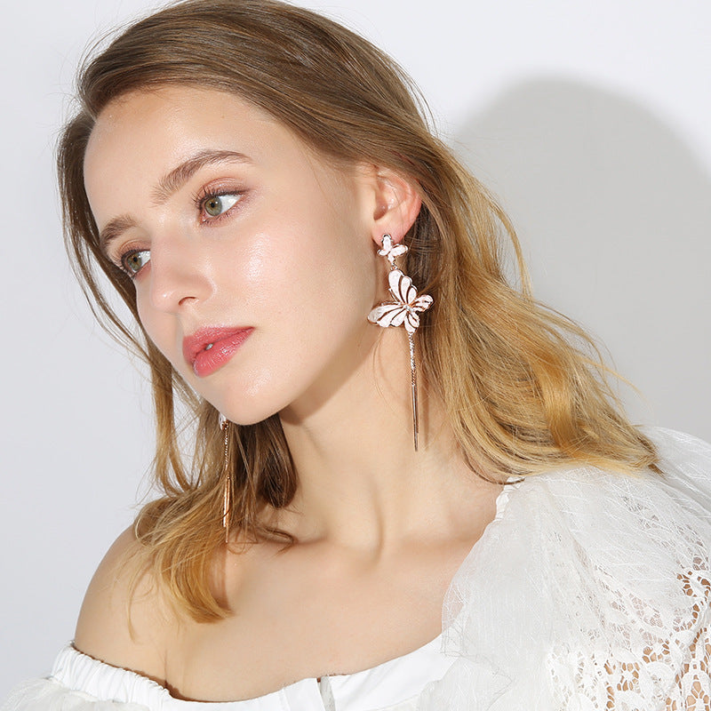 Butterfly Pattern 925 Silver Needle Long Atmospheric Tassels Earrings Women's Fashion Elegant Japanese And Korean Earrings