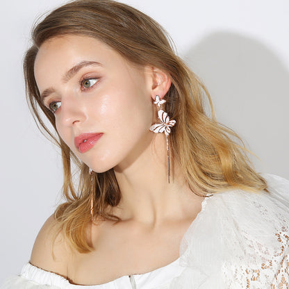 Butterfly Pattern 925 Silver Needle Long Atmospheric Tassels Earrings Women's Fashion Elegant Japanese And Korean Earrings
