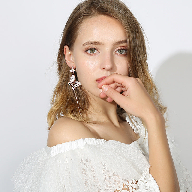 Butterfly Pattern 925 Silver Needle Long Atmospheric Tassels Earrings Women's Fashion Elegant Japanese And Korean Earrings