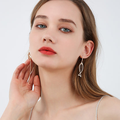 Personalized Cat Fish Asymmetrical Fashion Earrings Women‘s New Style Long Tassels Popular Online Celebrity Earrings