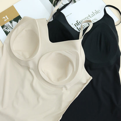 2025 Spring Summer Solid Color Bottom Camisole Vest Women's High Elastic Loose Silk Lining Cup One-piece Underwear Camisoles