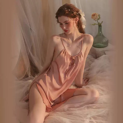 Rose Gold V-neck Pure Princess Style Ice Silk Suspender Nightdress Women's Summer Sexy High-end Thin Loungewear Sleepwear