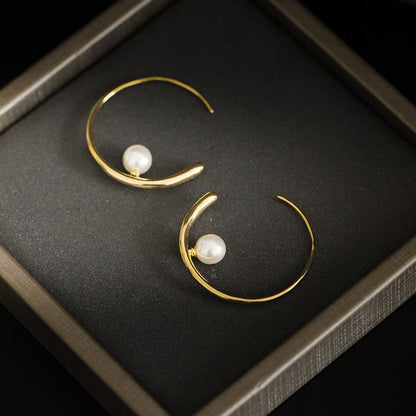 French Light Luxury High-end Fashion Commuter Brass Earrings Women‘s 925 Silver Ring Shell Bead Gold Earrings