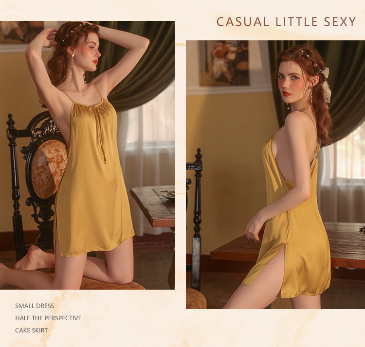 Rose Gold V-neck Pure Princess Style Ice Silk Suspender Nightdress Women's Summer Sexy High-end Thin Loungewear Sleepwear