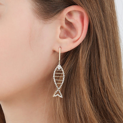 Personalized Cat Fish Asymmetrical Fashion Earrings Women‘s New Style Long Tassels Popular Online Celebrity Earrings