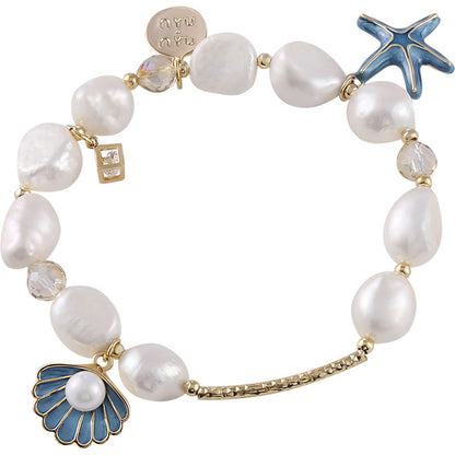 2025 New Ocean Style Baroque Freshwater Pearl Bracelet Women's Shell Starfish Fashion Chain Bracelet