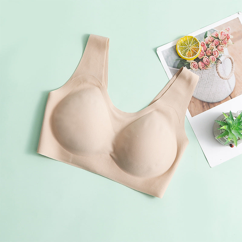 Black Large Size One-piece Seamless Silk No-wire Bra Women‘s Glossy Thin Detachable High Elastic Breathable Underwear