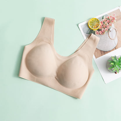 Black Large Size One-piece Seamless Silk No-wire Bra Women‘s Glossy Thin Detachable High Elastic Breathable Underwear