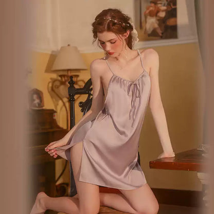 Rose Gold V-neck Pure Princess Style Ice Silk Suspender Nightdress Women's Summer Sexy High-end Thin Loungewear Sleepwear