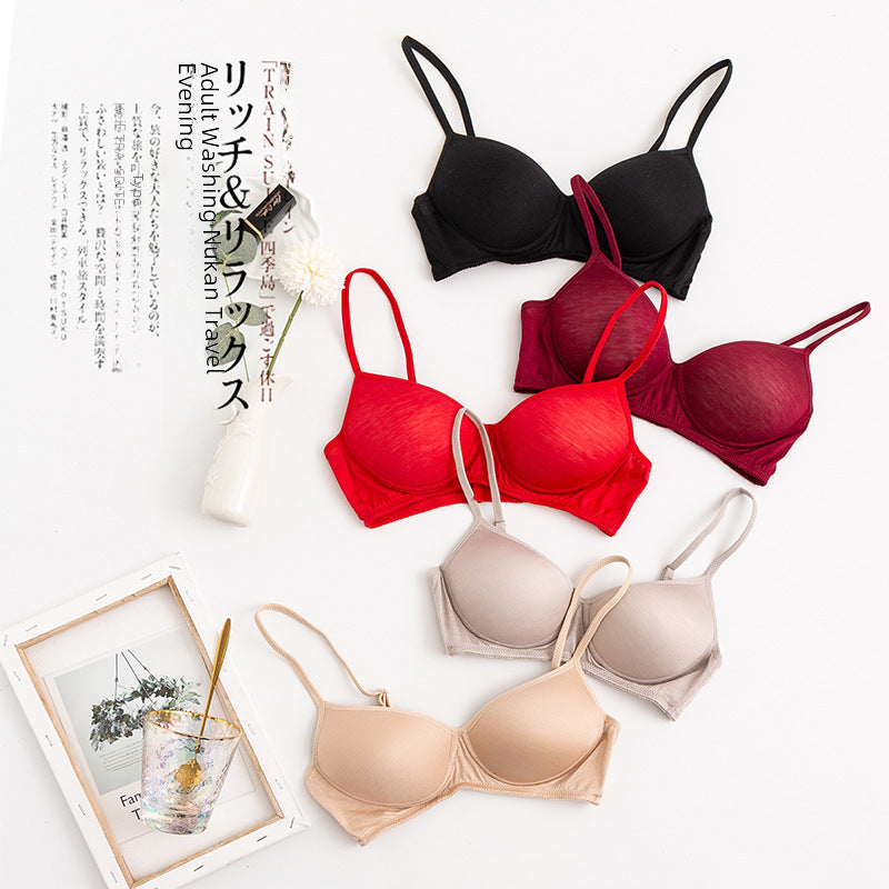 Morandi Color Light Luxury Silk Bra Women's Thin Mulberry Silk No Steel Ring Girls Bra Underwear