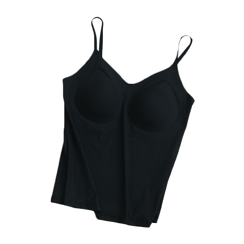 2025 Spring Summer Solid Color Bottom Camisole Vest Women's High Elastic Loose Silk Lining Cup One-piece Underwear Camisoles