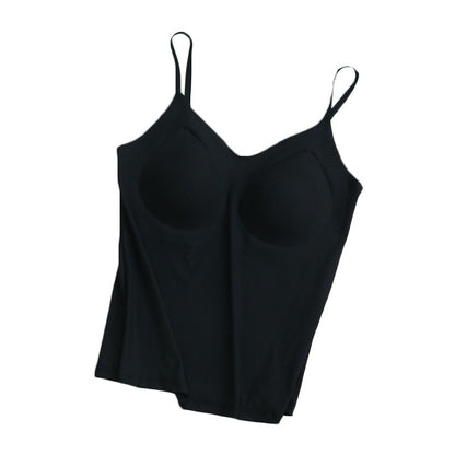 2025 Spring Summer Solid Color Bottom Camisole Vest Women's High Elastic Loose Silk Lining Cup One-piece Underwear Camisoles